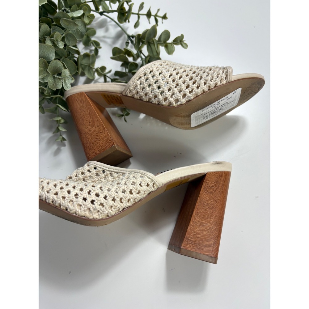 Steve Madden Womens Crochet Block Heel Mules Cream Woven Slide Sandals Size 7 - Picture 8 of 8